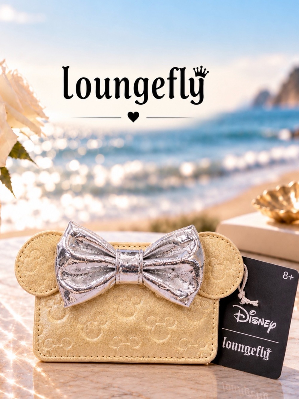 Disney Loungefly Mickey Mouse Gold Bow Card Holder Wallet NWT